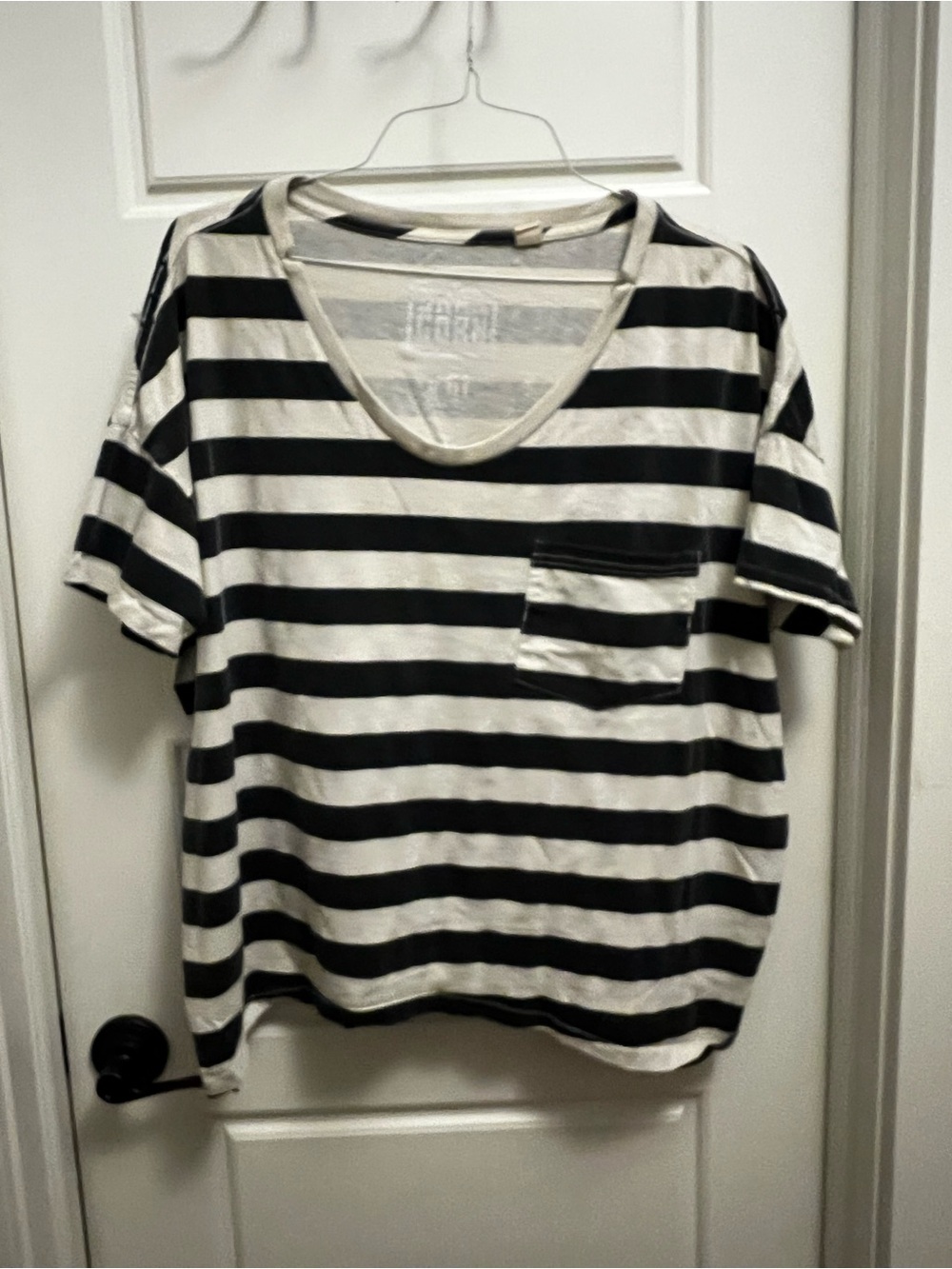 Travis Mathew Black and White Striped Short Sleeve Tee